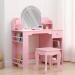 Coiffeuse pour enfants avec tabouret et miroir ledpetite table de maquillage avec tiroir et 2 compartiments ...