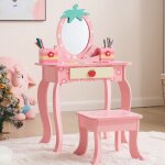 Coiffeuse enfant avec tabouret tiroir bo�te de rangement 50 x 30 x 98 cm rose