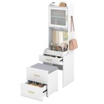 Coiffeuse - helloshop26 - miroir rabattable - 1 tiroir - station de charge int�gr�e - blanc