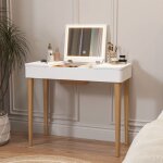 Coiffeuse kimfead avec miroir pliable et led table de maquillage moderne avec rangement bureau beaut� ...