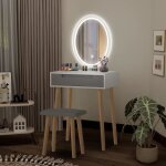 Coiffeuse led table de maquillage avec miroir coiffeuse et tabouret miroir ovale + 1 tiroir scandinave ... Coiffeuse led table de maquillage avec miroir coiffeuse et tabouret miroir ovale + 1 tiroir scandinave ...