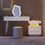 Coiffeuse maisentiel luna set miroir led 4 tiroirs 1 niche blanche chambre 140x130x40 cm