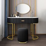 Coiffeuse  tiroir dessus de table en faux marbre vita - pu noir