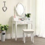 Coiffeuse avec miroir 4 tiroirs tabouret bote de rangement75 x 40 x 142. 5cm ptable de maquillage blanc ...