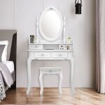 Coiffeuse avec miroir 4 tiroirs et tabouret table de maquillage commode style moderne blanche