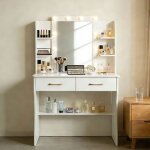 Coiffeuse avec miroir ampoules hollywood lumi�re r�glable 40x 80 x 130cm blanche