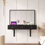 Coiffeuse avec miroir - cdisplay - � fixer au mur - 3 tiroirs - noir - 100 � 105 � 45 cm