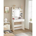 Coiffeuse avec miroir et �clairage led coiffeuse avec �tag�res et 2 tiroirs table de maquillage pour ...