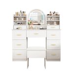 Coiffeuse avec miroir coiffeuses avec �clairage led table de maquillage � 9 tiroirs pour salon ou chambre ...