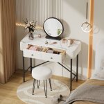 Coiffeuse avec miroir led 100x40x120 cm table de maquillage avec tabouret �clairage r�glables 2 tiroirs ...