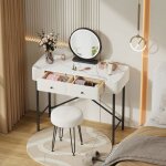 Coiffeuse avec miroir led - 2 tiroirs et tabouret - merax - table de maquillage avec led r�glable - noir ...
