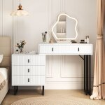 Coiffeuse avec miroir led costway 3 modes d�clairage 5 tiroirs table dappoint lat�rale finition cannel�e ...