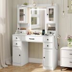 Coiffeuse avec miroir led - relax4life - station de recharge - support pour s�che - cheveux - luminosit� ...