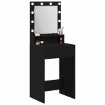 Coiffeuse avec miroir et led - vidaxl - ch�ne noir - 50x41x135 cm - bois ding�nierie - miroir int�gr� ...