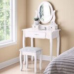 Coiffeuse avec miroir pivotable et tabouret 3 tiroirs table de maquillage vanity deskbanc tabouret coiffeuse ...