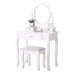 Coiffeuse avec miroir r�glable table de maquillage avec tabouret 3 tiroirs et miroir ovale blanche