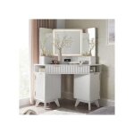 Coiffeuse miroir style flut� 48 coiffeuse angle avec plateau en verre station de charge 3 tiroirs & rangements ...