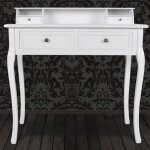 Coiffeuse moderne - kalisse - 87x42x89 cm - blanc - mdf et pin bross� - 2 tiroirs lat�raux - 2 grands ...