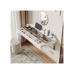 Coiffeuse murale blanche 3 tiroirs plateau verre 120�40�45 cm (sans miroir led)