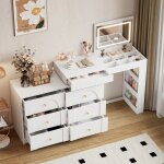 Coiffeuse rotative avec miroir �clairage led 7 tiroirs table de maquillage moderne modulable en ligne ...