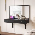 Coiffeuse suspendue moderne avec miroir table maquillage murale 3 tiroirs support tablette int�gr�
