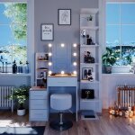 Vicco coiffeuse conrada, blanc / sonoma, 80 cm avec clairage led et tabouret