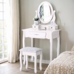 Coiffeuse avec tabouret et miroir table de maquillage avec 3 tiroirs pour chambre 40 x75 x136 cm blanc ...