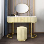 Coiffeuse  tiroir dessus de table en faux marbre vita - velours beige