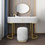 Coiffeuse  tiroir dessus de table en faux marbre vita - velours gris