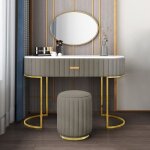 Coiffeuse  tiroir dessus de table en faux marbre vita - velours taupe