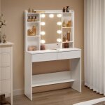 Vasagle coiffeuse avec miroir 9 led, 3 tonalités, luminosité réglable, Étagères réglables, 2 tiroirs ... Vasagle coiffeuse avec miroir 9 led, 3 tonalités, luminosité réglable, Étagères réglables, 2 tiroirs ...