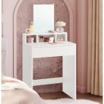 Coiffeuse - vasagle - avec grand miroir - 2 tiroirs - 3 compartiments - blanc Coiffeuse - vasagle - avec grand miroir - 2 tiroirs - 3 compartiments - blanc