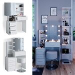 Coiffeuse vicco conrada, table de maquillage, commode de maquillage, clairage led + tabouret