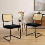 Lot de 2 chaises de salle � manger cantilever style mid - century ? noir velours cannage et structure ...