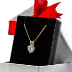 Collier 45cm et solitaire coeur en brillant - vrai plaqu or 18 carats - pendentif effet diamant avec ...