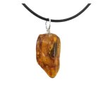 Collier - ambre - ab - pendentif en pierre roule - cordon en coton cir - mtal argent sans nickel