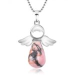 Collier - mon ange gardien - rhodonite - mtal argent - 50 cm - pendentif 3. 8x2. 8 cm