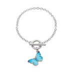 Collier - argent - papillon dgrad bleu - perle - ras du cou - pour femmes et filles