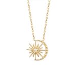 Collier - bijouxia - croissant de lune & soleil - plaqu or 18 carats - oxyde de zirconium - 45 cm