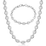 Collier et bracelet - acier inoxydable - argent - maille grain de caf - homme - cadeau idal