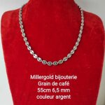 Collier cha�ne bijou homme femme maillon grain caf� acier inoxydable 65mm