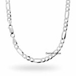 Chaîne de cou - homme - maille figaro - triple - plate - 60 cm - 4 mm - argent 925 / 1000 - rhodié Chaîne de cou - homme - maille figaro - triple - plate - 60 cm - 4 mm - argent 925 / 1000 - rhodié