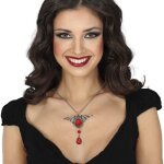 Collier chaine pendentif chauve - souris rubis femme gris argent / rouge bordeaux - accessoire de dguisement ...