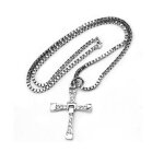 Collier cha�ne de pendentif croix - argent alliage & cristal - bijou homme