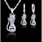 Collier chat et boucles en argent cristal autrichien figurine chat parure chat