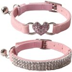 Collier pour chat et chien en strass - zgeer - 2 pi�ces - r�glable - 10 x 28 cm - rose - velours doux ...