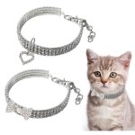 Collier pour chat - lot de 2 - strass et argent - taille s - design c?ur et n?ud papillon