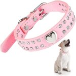 Collier pour chien - ajustable - cuir pu - strass - rose - petit