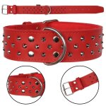 Collier pour chien - dino - rouge - cuir naturel - 50mm de large - 50cm de long