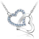Collier coeurs entrelac�s cristal swarovski element bleus